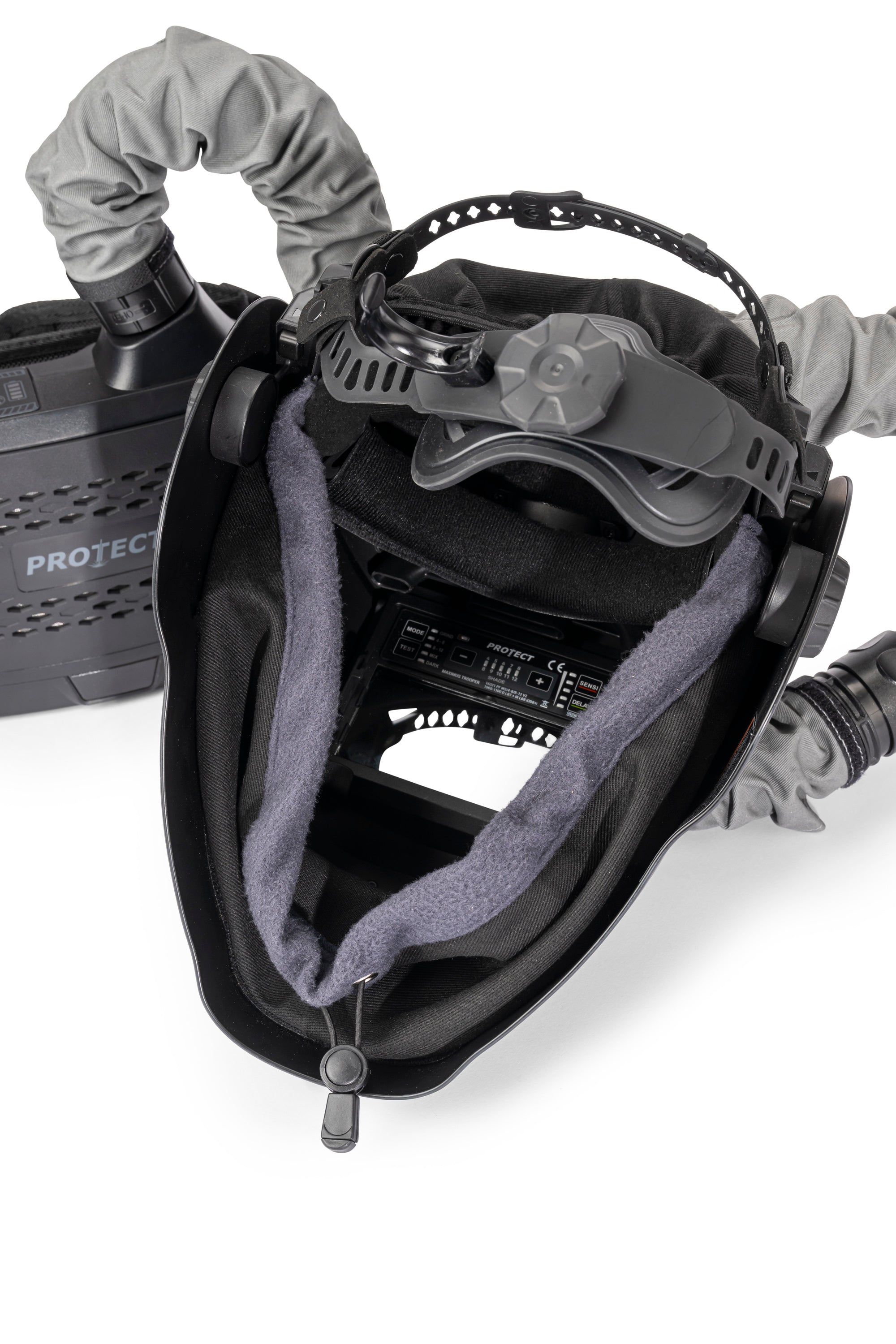 Laser-Schweisshelm MAXIMUS Trooper Air, Schweisshelm mit Frischluftzufuhr | PAPR-System, mit permanentem Laserschutz und zuschaltbarem, automatischem Blendschutz (ADF), ultraleicht