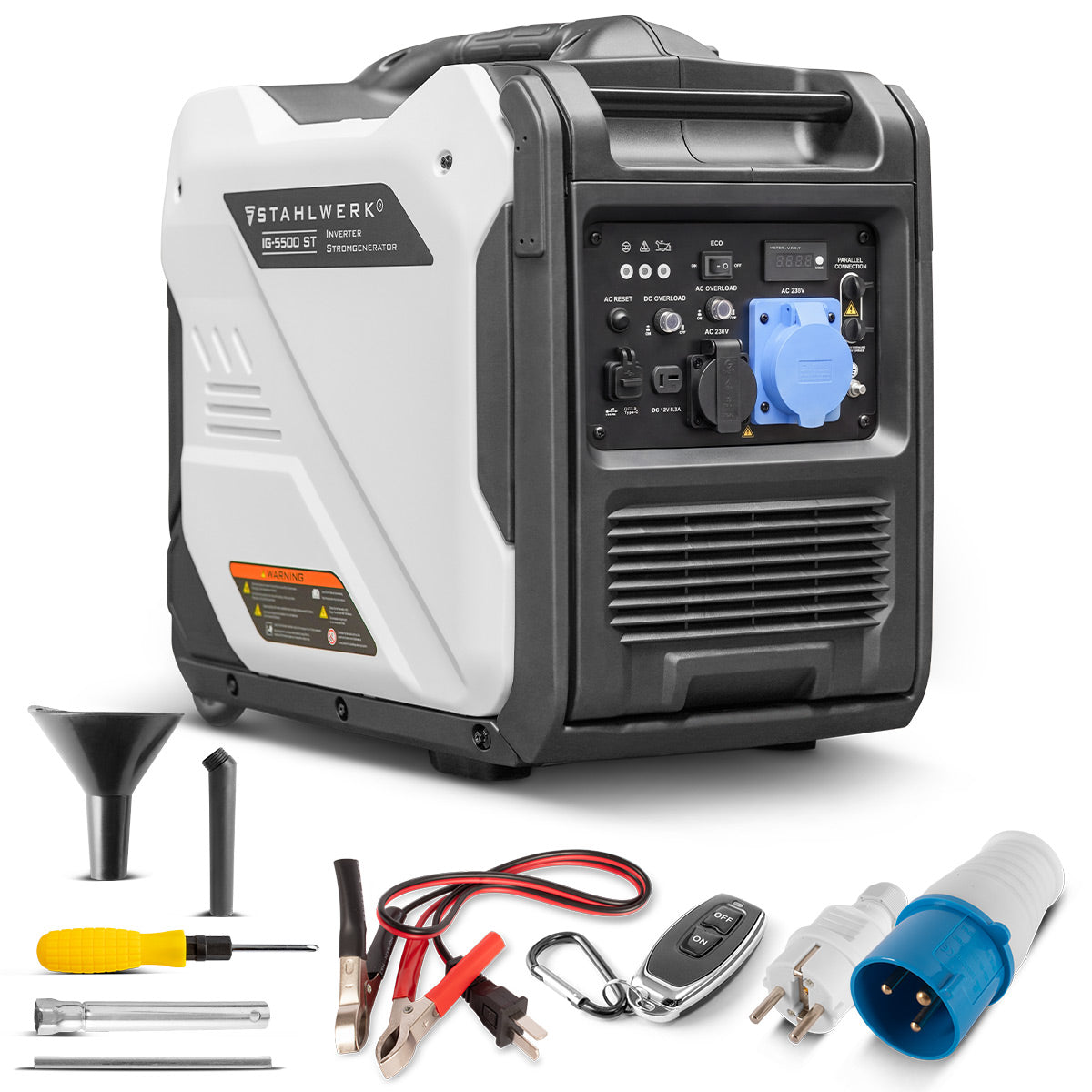 STAHLWERK IG-5500 ST Benzin Generator 5,5 kW | 7,48 PS | Inverter Stromgenerator | Stromerzeuger | Notstromaggregat mit Fernbedienung & E-Starter, verbrauchseffizient und wartungsarm
