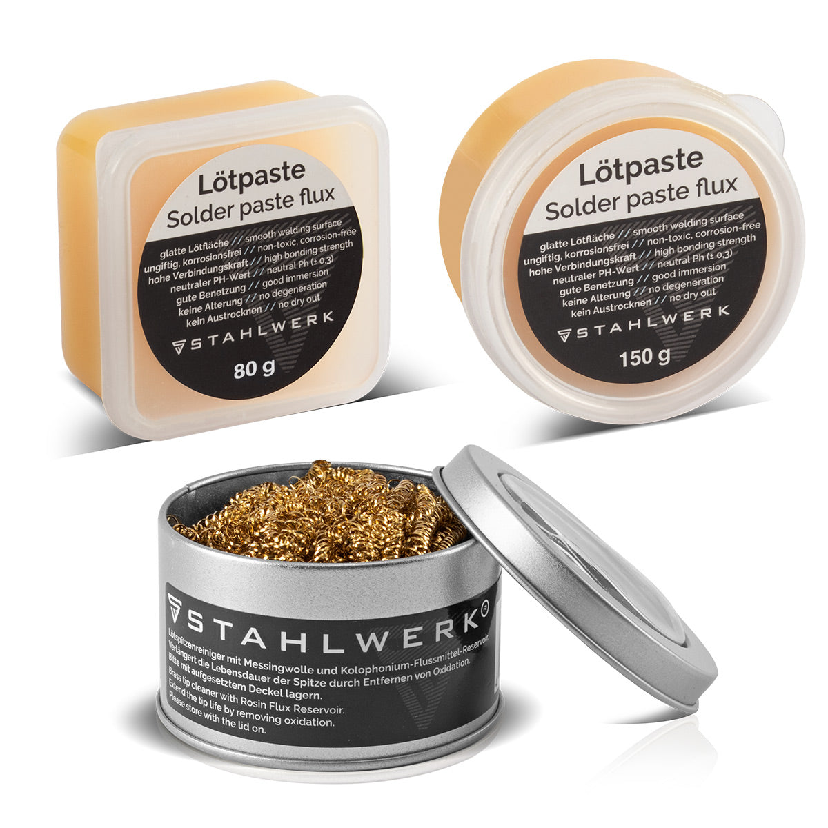 STAHLWERK Lötzubehör Set mit Lötkolbenspitzen-Reiniger | Lötpaste 80 g | Lötpaste 150 g