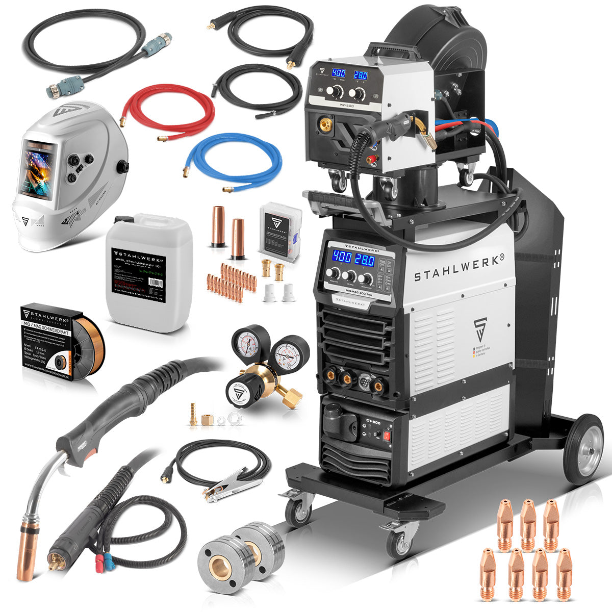 Welding Machine di acciaio MIG Mag 400 per attrezzatura completa di inverter IGBT raffreddato ad acqua con 400 A e Funzione impulso 3 in 1 Sistema di saldatura combinata MIG | MMA | Ascensore