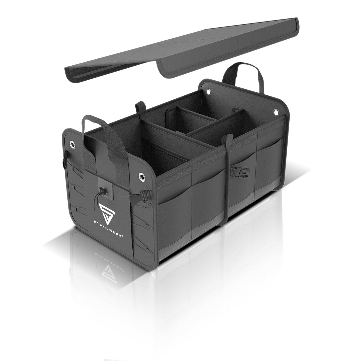 Steelworks Auto-Organizer | Organizzatore del bagagliaio | TRUNK BOX | Borsa automatica | Archiviazione del bagagliaio | Bag del tronco | Borsa per bagagli con diversi scomparti e borse di stoccaggio