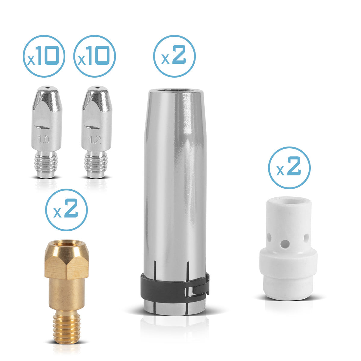 STAHLWERK MIG MAG AK36 | MB36 Premium-Verschleißteile-Set 26-teiliges Schweißzubehör mit Gasdüsen, Stromdüsen, Düsenträger und Keramik-Diffusor für MIG MAG Schweißbrenner