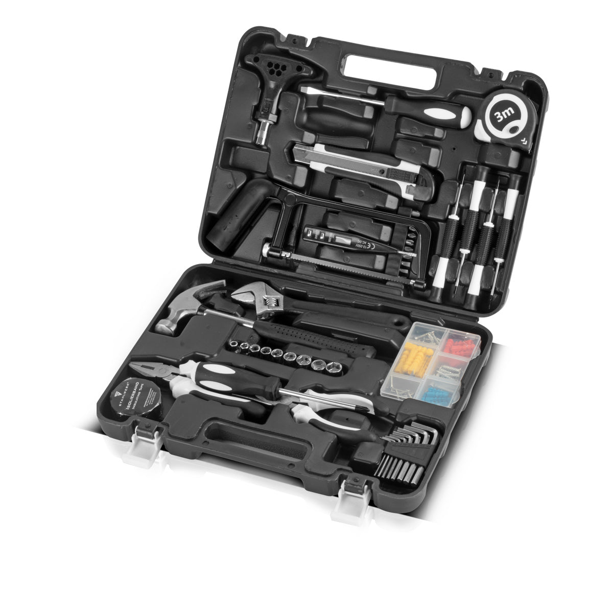 Steelworks DIY WILLER SET HTS-45 ST Tool case | Tool Box | Tool box with a 44-part tool set made of screwdrivers, socket keys, pliers, hammer, saw, measuring tape, bit set and accessories