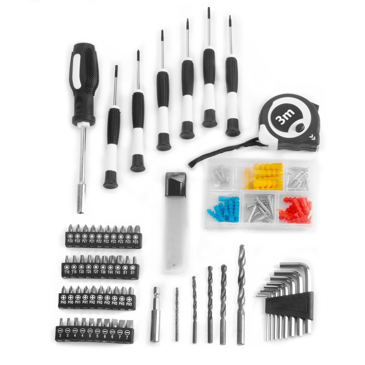 Steelworks DIY WILLER SET HTS-109 ST Tool case | Tool Box | Tool box with a 108-part tool set made of screwdrivers, plug-in keys, pliers, hammer, measuring tape, bit set and accessories