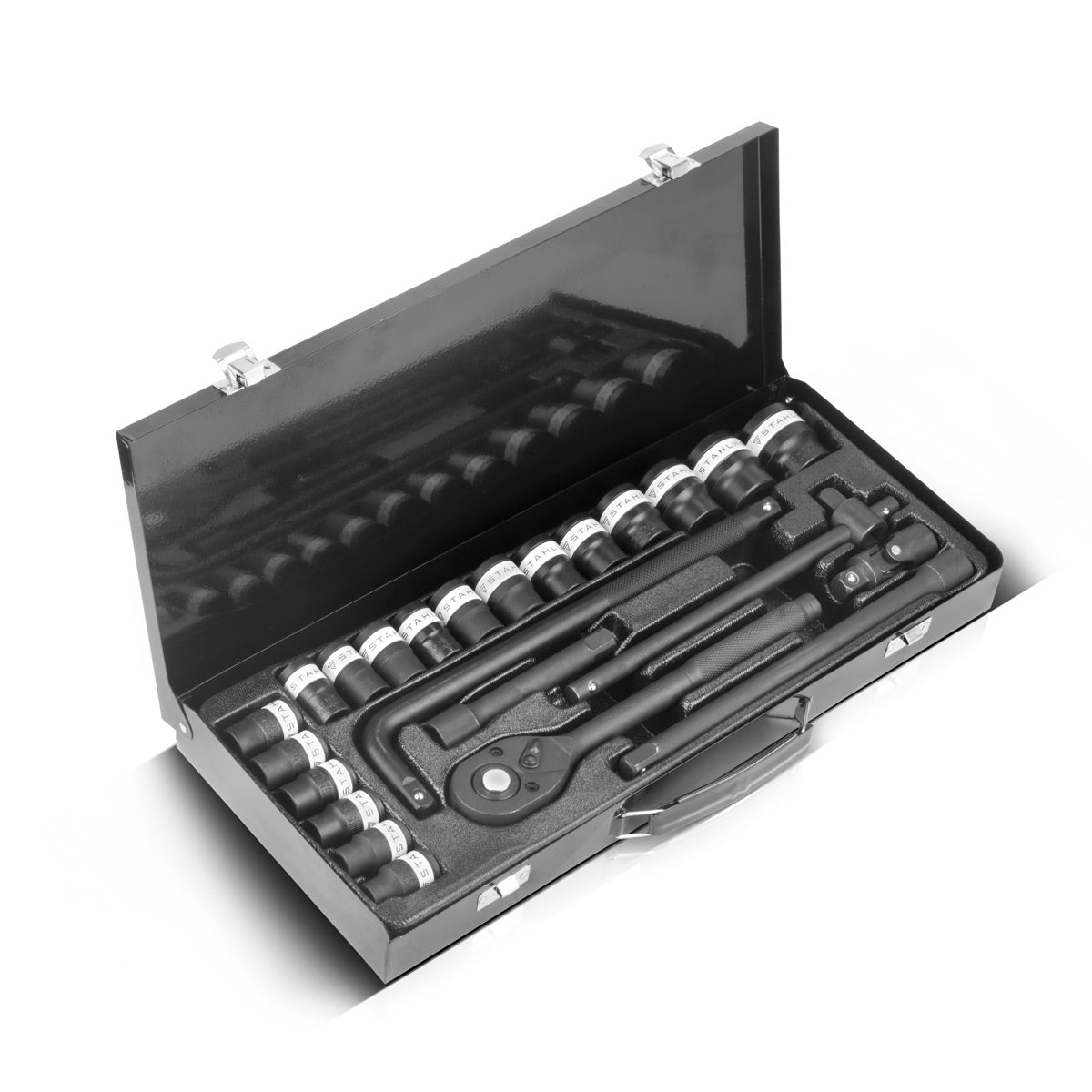 Steelwork STCCHE STUTION 24-part creak box | Ratchet set | STCKING CANNET SET | Pinut sentence | Ratchet box | Slocking key box with 1/2 "Switch ran, socket and accessories