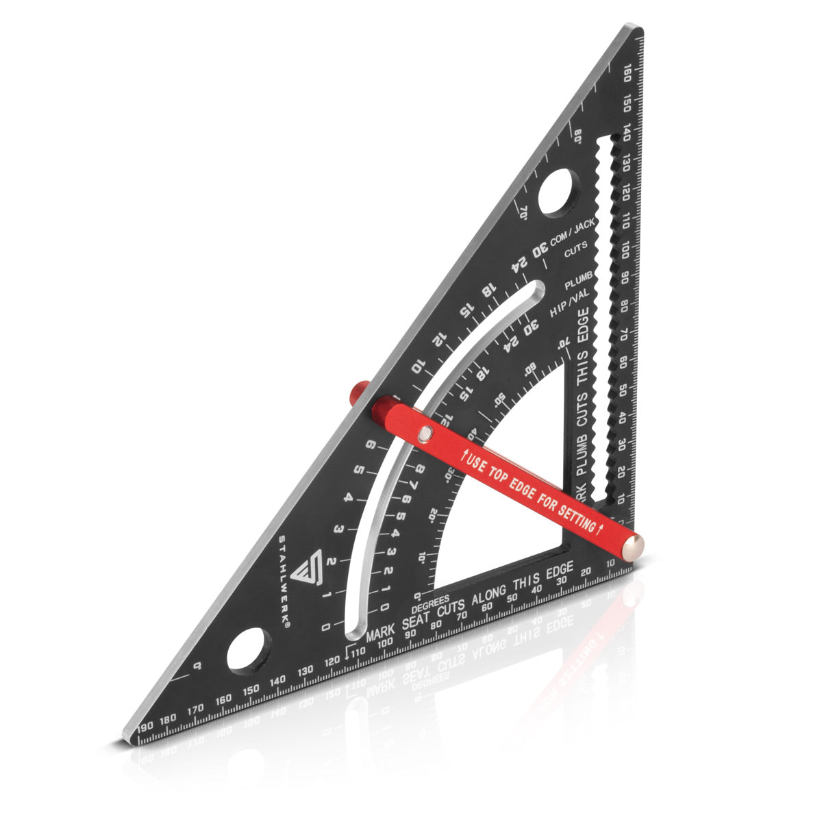 Acciaio triangolo Winkeld con l'attacco di metri a soffitto in alluminio metrico | Triangolo Matt Angle | Zimmermannswinkel | Angolo multifunzionale per misurazione precisa, lacerazione, marcatura e disegno