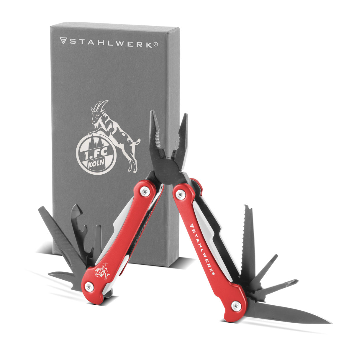 Stahlwerk Multitool 1. FC Köln Edition with 13 tools High -quality pocket knife | Folding knife | Multifunctional tool with knife, saw, file, combination, wire cutter, screwdriver and much more.