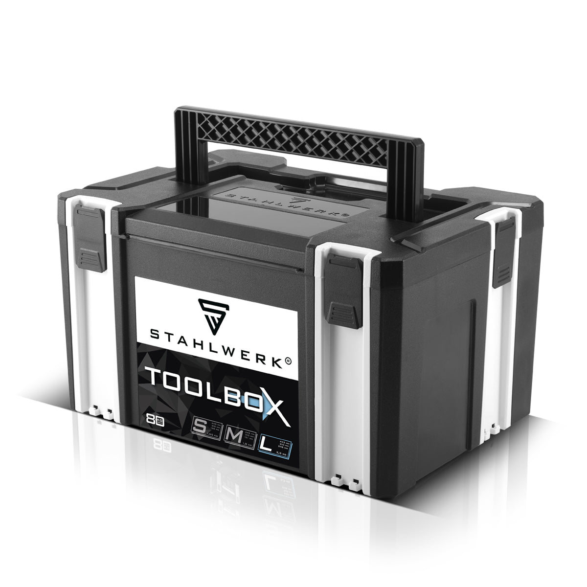 Steelworks Universal Toolbox size L 443 x 310 x 248 mm stackable system box | Tool box | Tool case | Tool organizer in the module system made of highly resilient ABS plastic with a handle