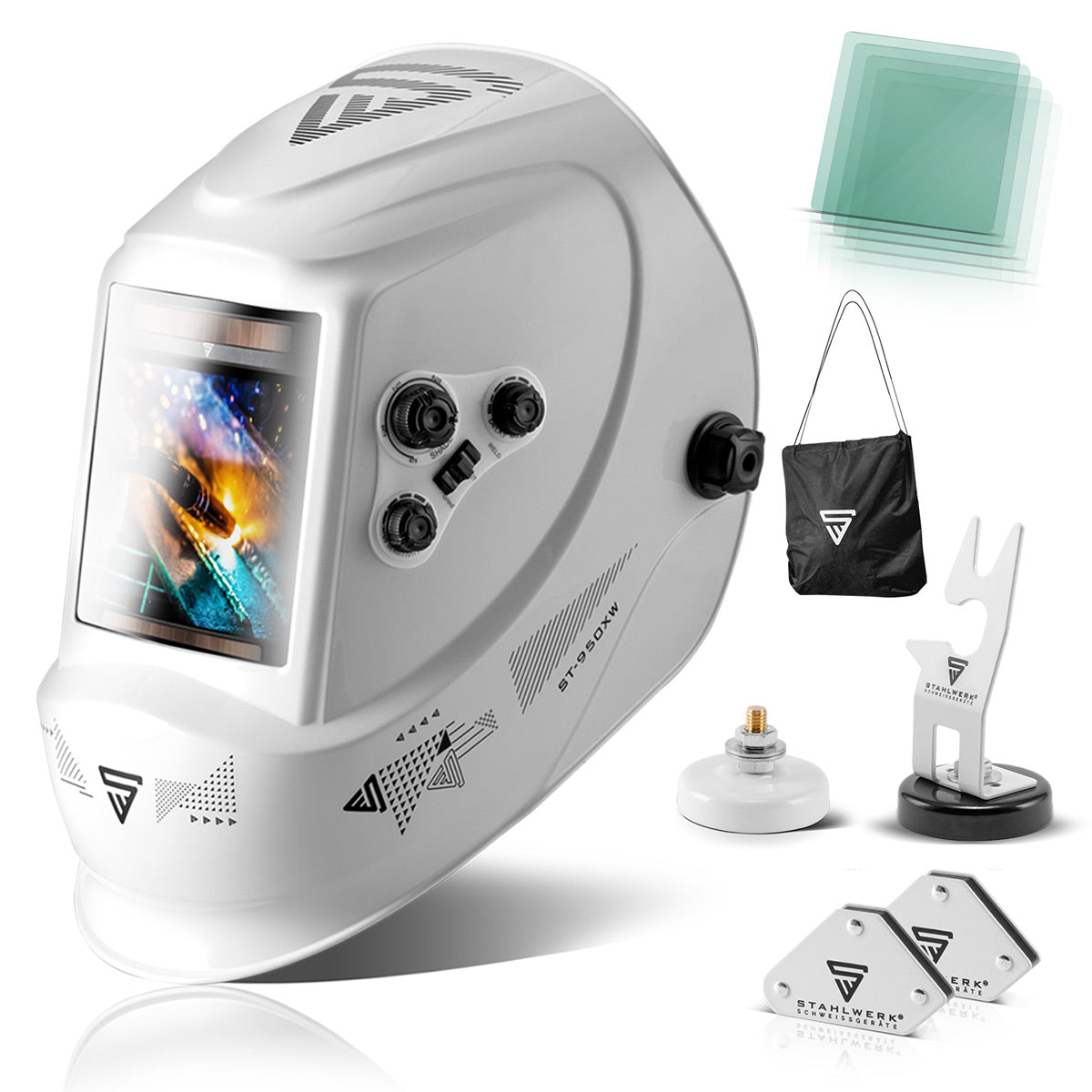 Steelworks full automatic real color welding helmet ST-950 XW White Edition Set