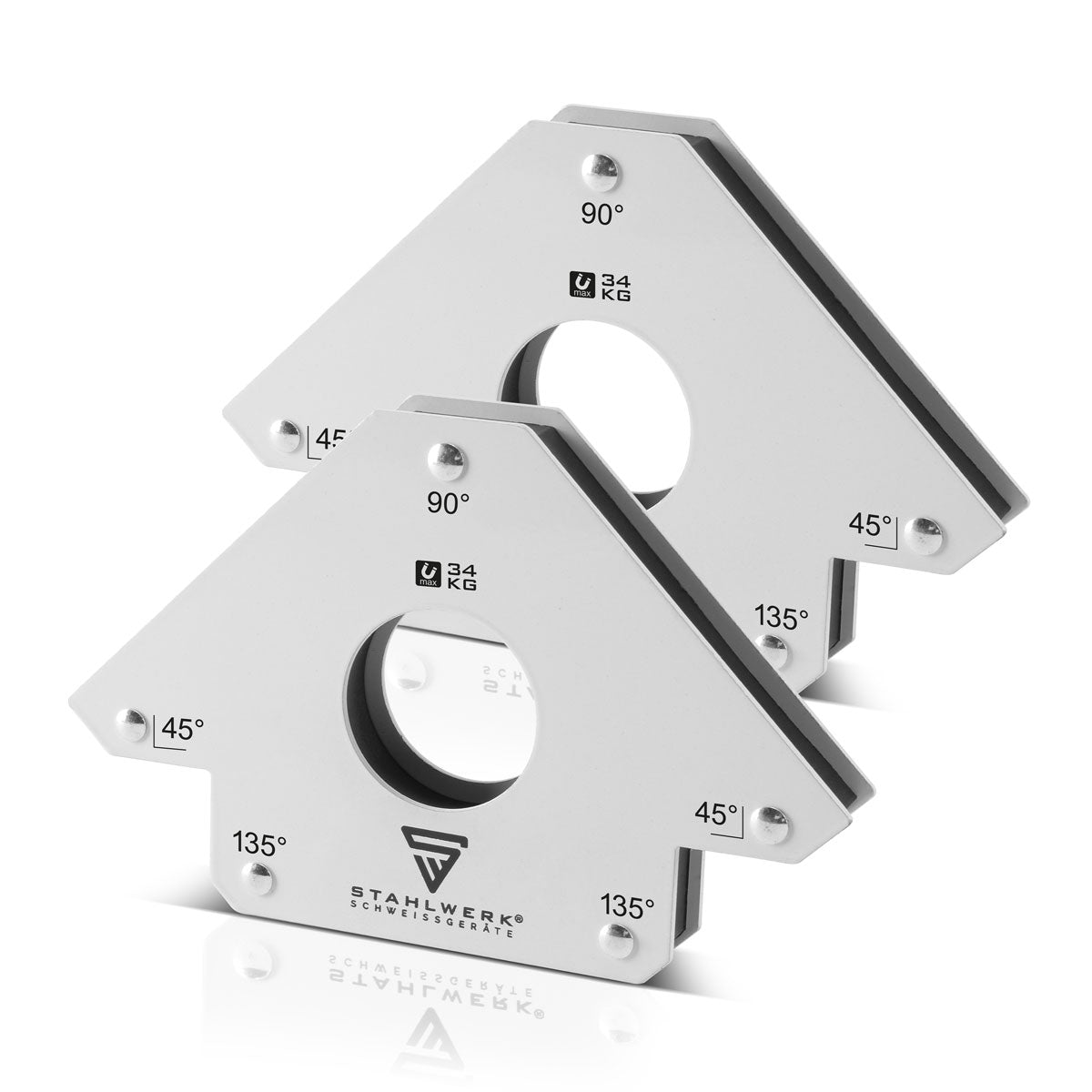 STAHLWERK 2 × Magnet-Schweißwinkel Magnetwinkel Schweißmagnet 45° x 90° x 135°, 34 kg / 75 lbs