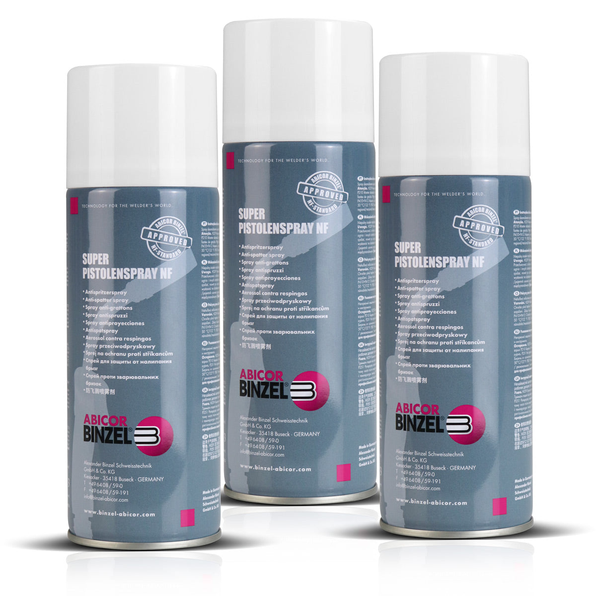 Abicor Binzel Super Pistolspray NF 3 Set 400 ml de Spray de protection du soudage | Spray de séparation | Spray distant | Séparateur | Spray de soudage pour la protection professionnelle des brûleurs de soudage, des buses de gaz et d'électricité