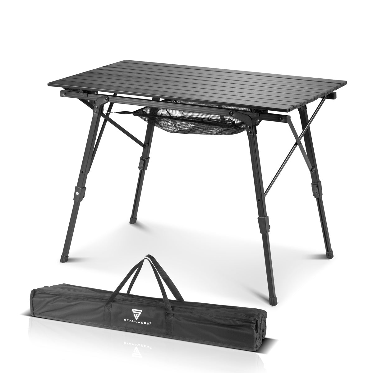 Steelworks Camping table CT-30 ST foldable and height-adjustable aluminum-folding table | Garden table | Beer table | Camping furniture | Folding table | Balcony | Terrace table including transport bag