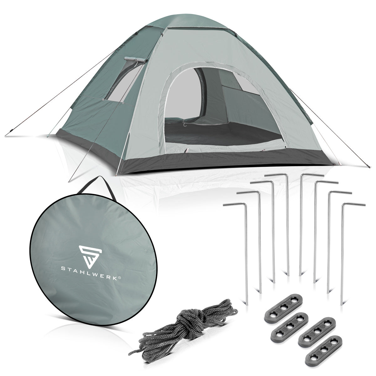 Stahlwerk Camping tent Z-200 ST 200 x 200 cm self-building pop-up tent | Wurf tent | Igluzelt | Folding tent | Dome tent | Trekking tent | Tent for 2-3 people including transport bag