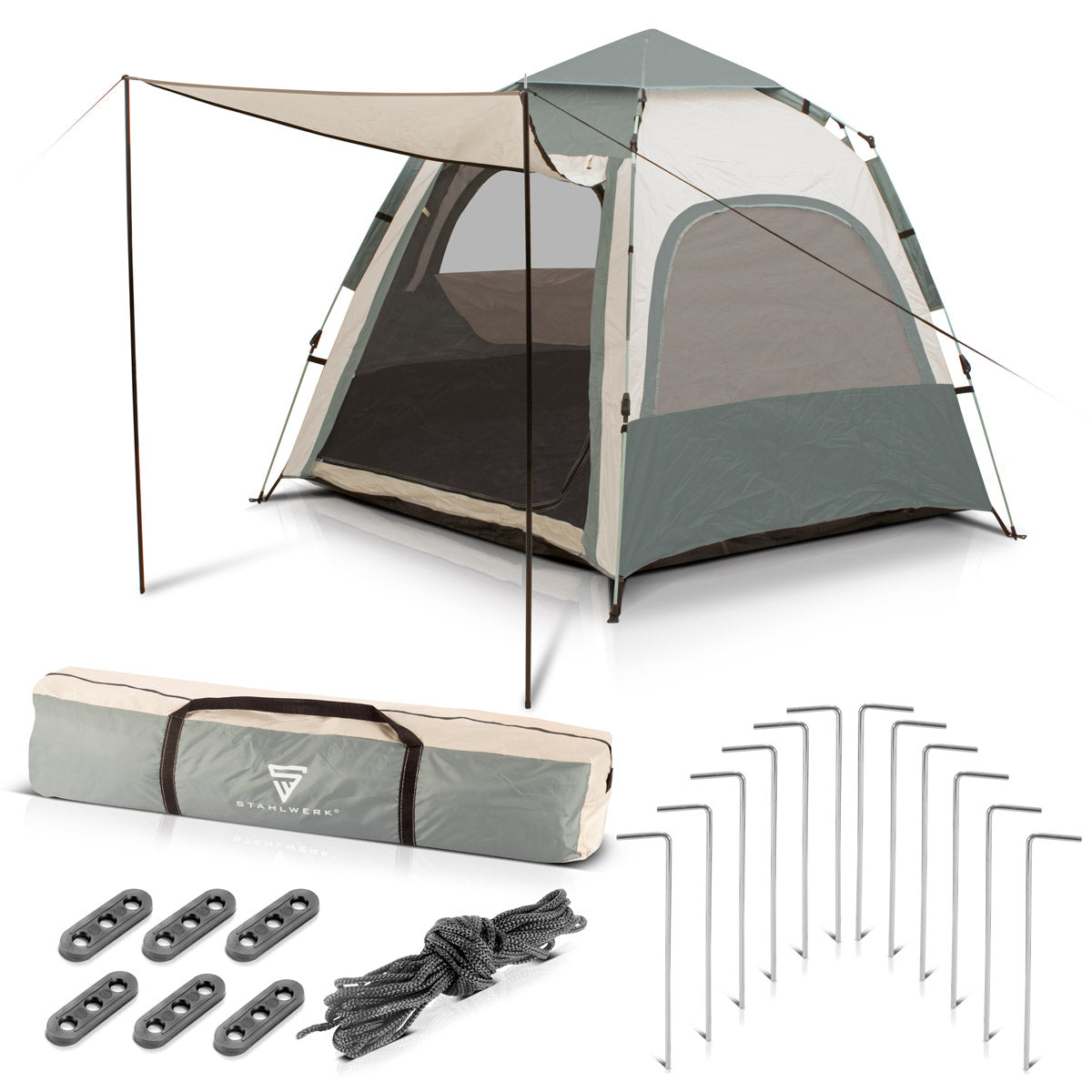 STAHLWERK Campingzelt Z-273 ST 273 x 273 cm selbstaufbauendes Pop-Up-Zelt | Wurfzelt | Igluzelt | Faltzelt | Kuppelzelt | Trekkingzelt | Zelt für 3-4 Personen inklusive Transporttasche