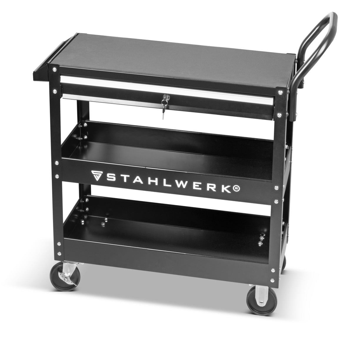 Stahlwerk Tool car WZE-3 ST with 150 kg load capacity, lockable drawer and 3 charging areas workshop car | Platform car | Trot | Transport car | Monta ducts | Floor car | Handcart