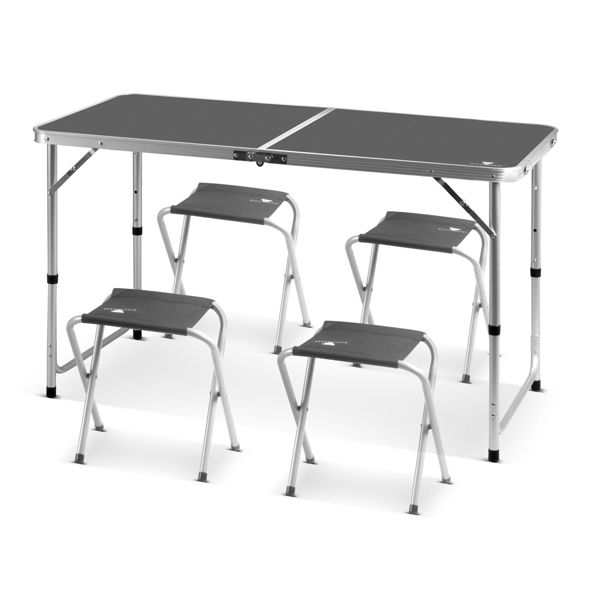 STAHLWERK Campingtisch mit 4 Hockern | Höhenverstellbarer Aluminium-Klapptisch 120 x 60 x 55 - 70 cm Gartentisch | Campingmöbel | Falttisch | klappbare Tischgarnitur im Set mit 4 Campingstühlen