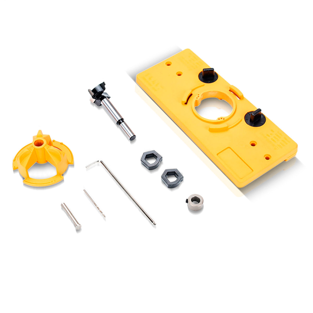 Steelworks pot tape drilling template with 35 mm forest drill hinge hole drill | Drilling help | Drilling | Drilling apprenticeship for drilling hinge holes