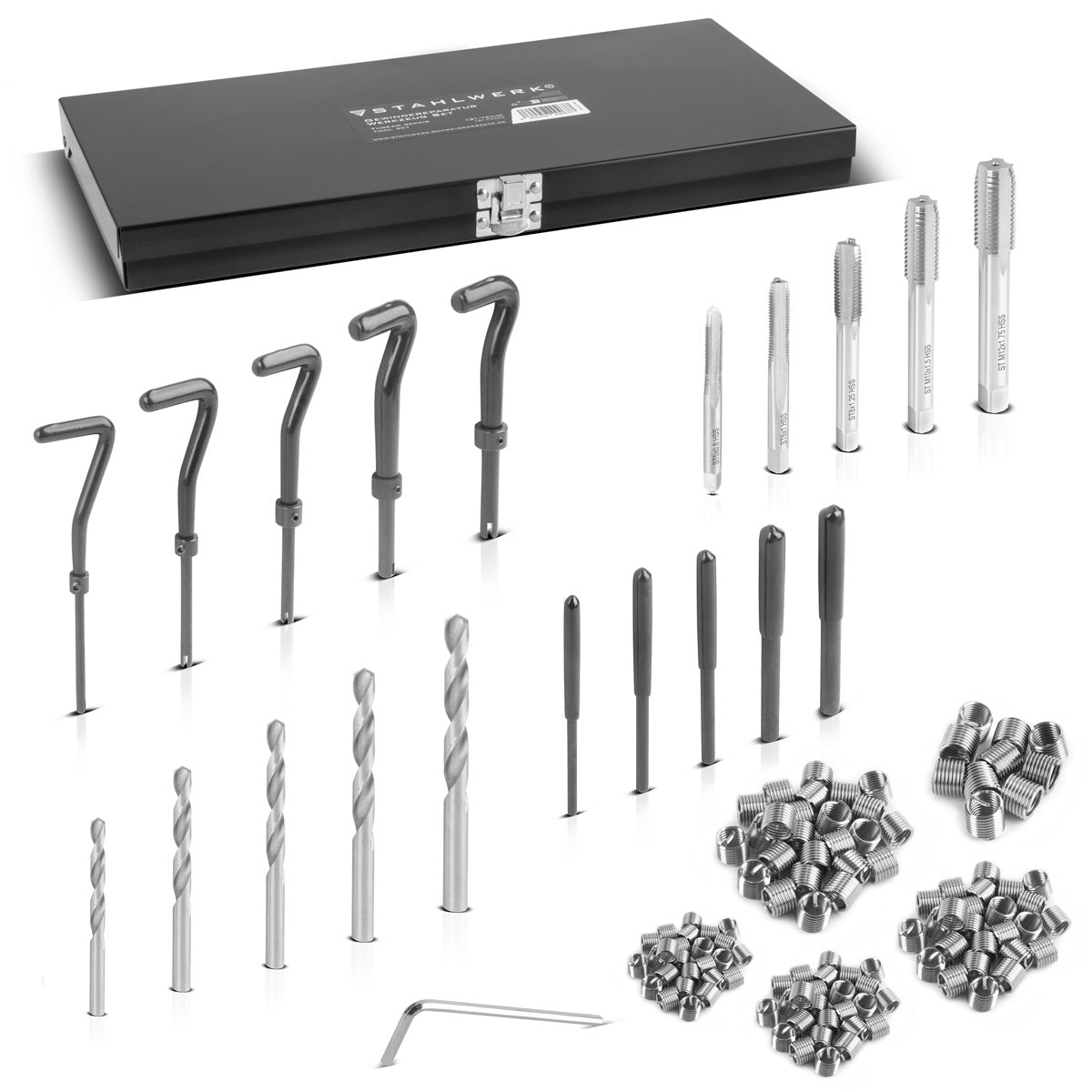 Steelworks Thread repair set 131-part thread repair set M5 M6 M10 M12 M12 thread repair tool with threaded drills, drills, break tools, installation tools and thread inserts