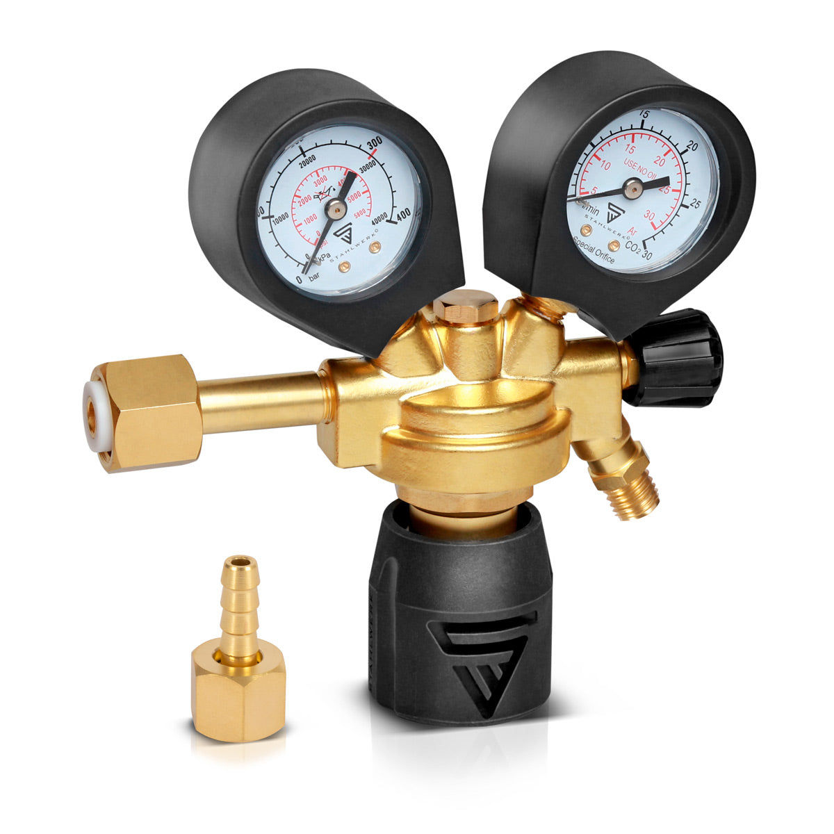 STAHLWERK Druckminderer ST-300 Pro bis 300 bar für Standard-Gasflaschen DIN EN ISO 2503 Druckregler aus hochwertigem Messing für Schweißgase, Mischgase und Schutzgase wie Argon | CO2 | Mix 18