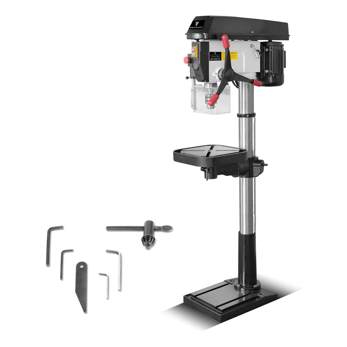 STAHLWERK BD-1500 ST Säulenbohrmaschine | Leistungsstarke Standbohrmaschine 1500 Watt für Heimwerker und Metallbau | Bohrdurchmesser Ø 20 mm | 150 - 2.450 U/min | Robuster Bohrtisch und Metallfuss