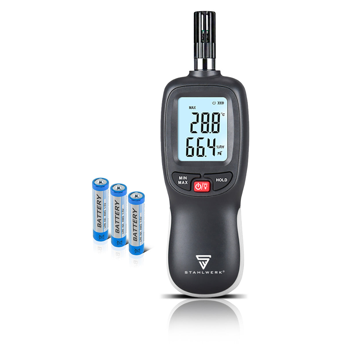 STAHLWERK Luftfeuchtigkeits- und Temperaturmessgerät | Präzises digitales Messgerät zur professionellen Bestimmung des Raumklimas | Ideal zur Kontrolle von Temperatur und Luftfeuchtigkeit
