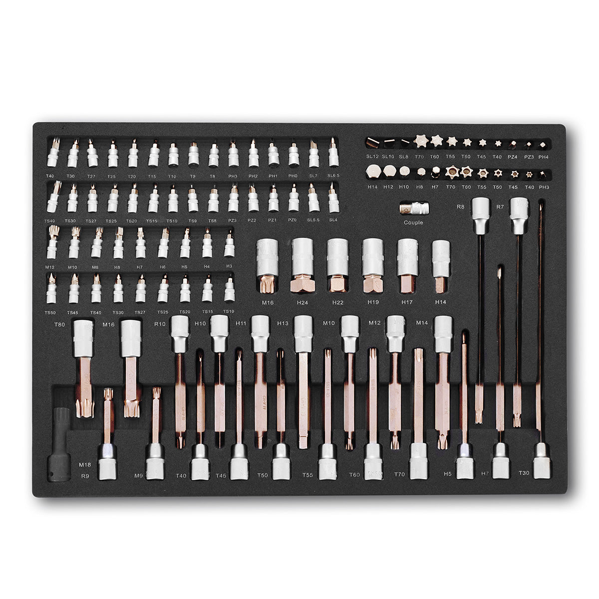 STAHLWERK 102-teiliger Profi-Steckschlüsselsatz in Werkstattwageneinlage | Hochwertiges CrV-Werkzeug | Werkzeugwageneinlage | Perfekte Ordnung | Bit- und Steckschlüssel-Set für Umschaltknarren