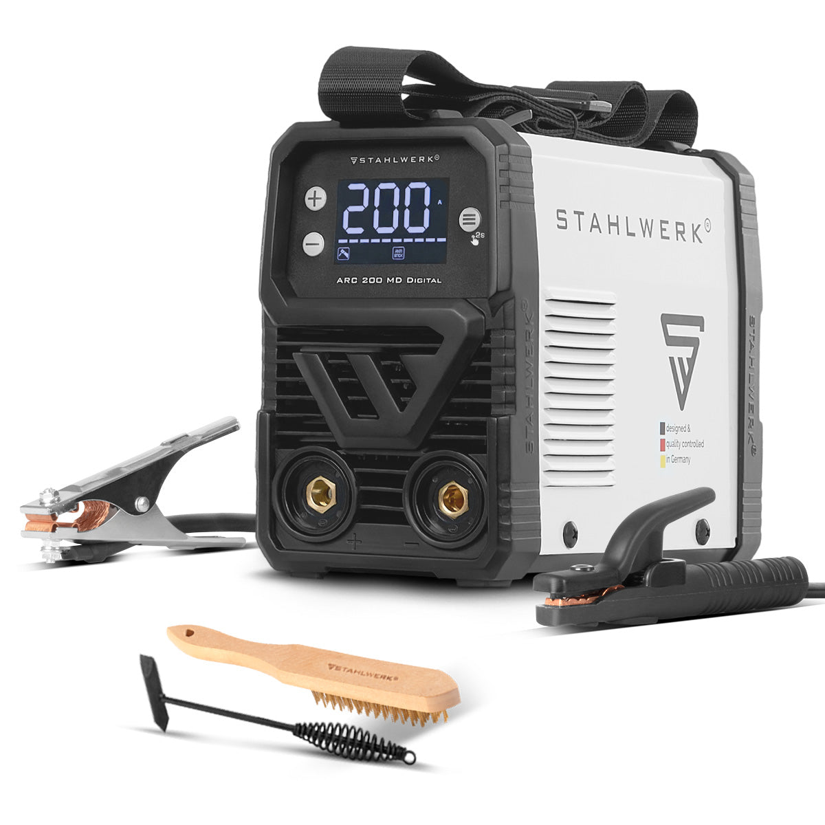 STAHLWERK ARC 200 MD Digital - 2026 - Poste de soudage à électrodes DC MMA / E-hand, Lift-TIG | Vrai 200 ampères | Affichage numérique avec menu | Hotstart, Anti-Stick, ARC Force, VRD | Refroidissement intelligent | Technologie IGBT