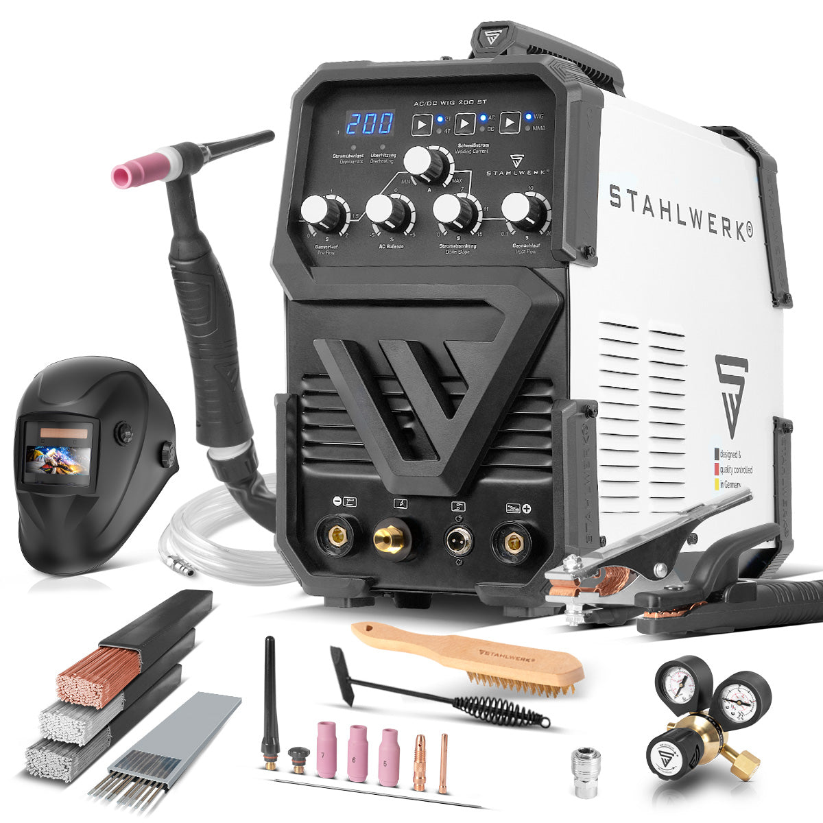 STAHLWERK AC/DC WIG 200 ST IGBT Vollausstattung, Kombi Schweißgerät mit 200 Ampere WIG MMA, Aluminium schweißen