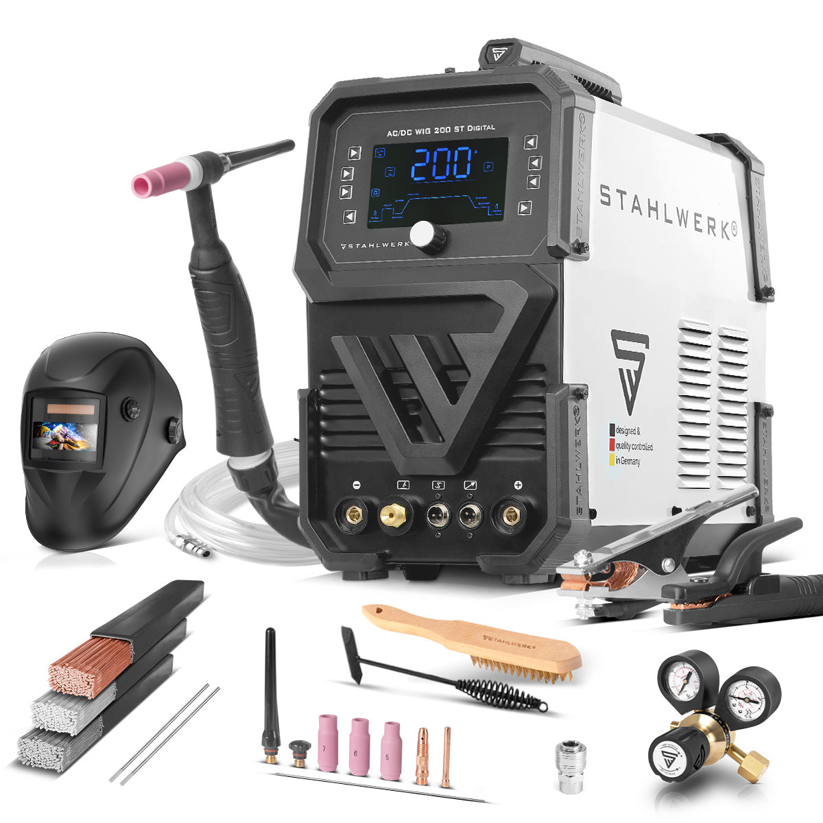 ماكينة لحام STAHLWERK AC/DC TIG 200 ST ديجيتال 2026 مجهزة بالكامل | ماكينة لحام مجمعة | نظام اللحام المركب | عاكس TIG MMA مناسب للألمنيوم بقدرة 200 أمبير ووظيفة تنظيف متكاملة