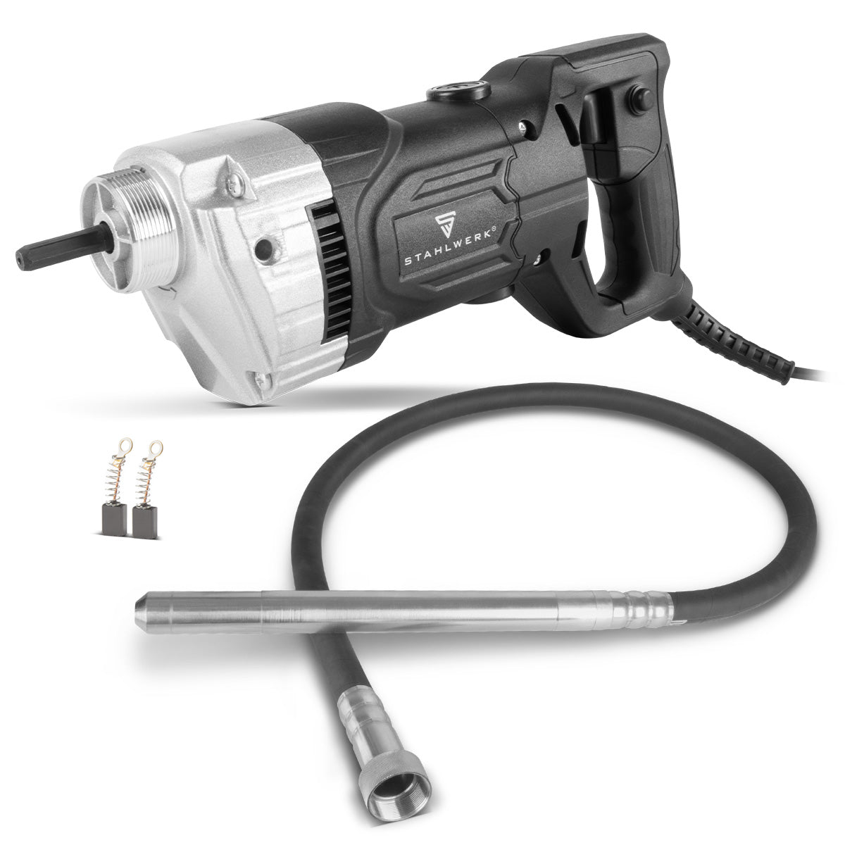 STAHLWERK Betonverdichter 900 Watt mit Rüttelflasche 35 mm, 2 m Schlauchlänge | 4.000 U/min | Innenrüttler für Fundamente, Bodenplatten, Wände, Decken | Hochleistungsverdichter für Betonbau