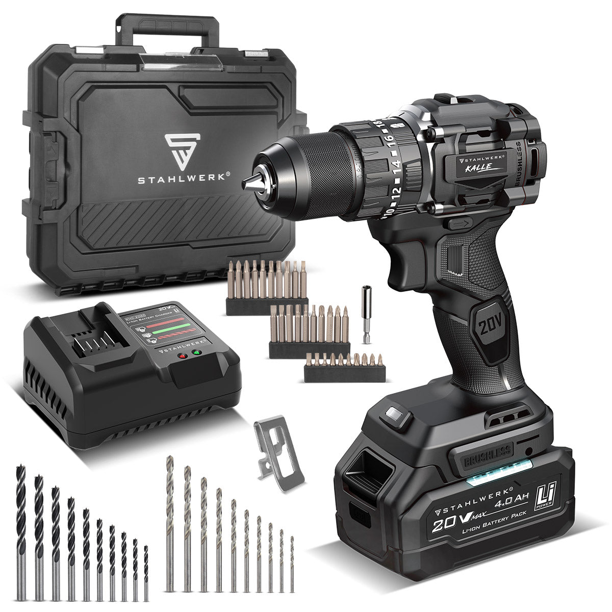 STAHLWERK Akku-Schlagbohrschrauber KALLE | Akkuschrauber | Akkubohrer | Bohrschrauber | 20 Volt-System | 65 Nm Drehmoment | 2-Gang-Getriebe | 13 mm Schnellspannbohrfutter | Brushless