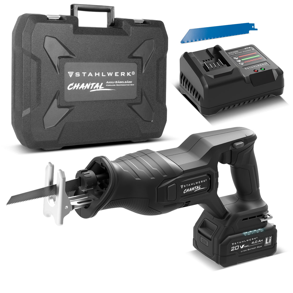 STAHLWERK Akku-Säbelsäge CHANTAL | 20 Volt-System | 2.800 U/min | 25,4 mm Hub | Reciprosäge für Holz, Metall, Kunststoff und Gipskarton | Brushless