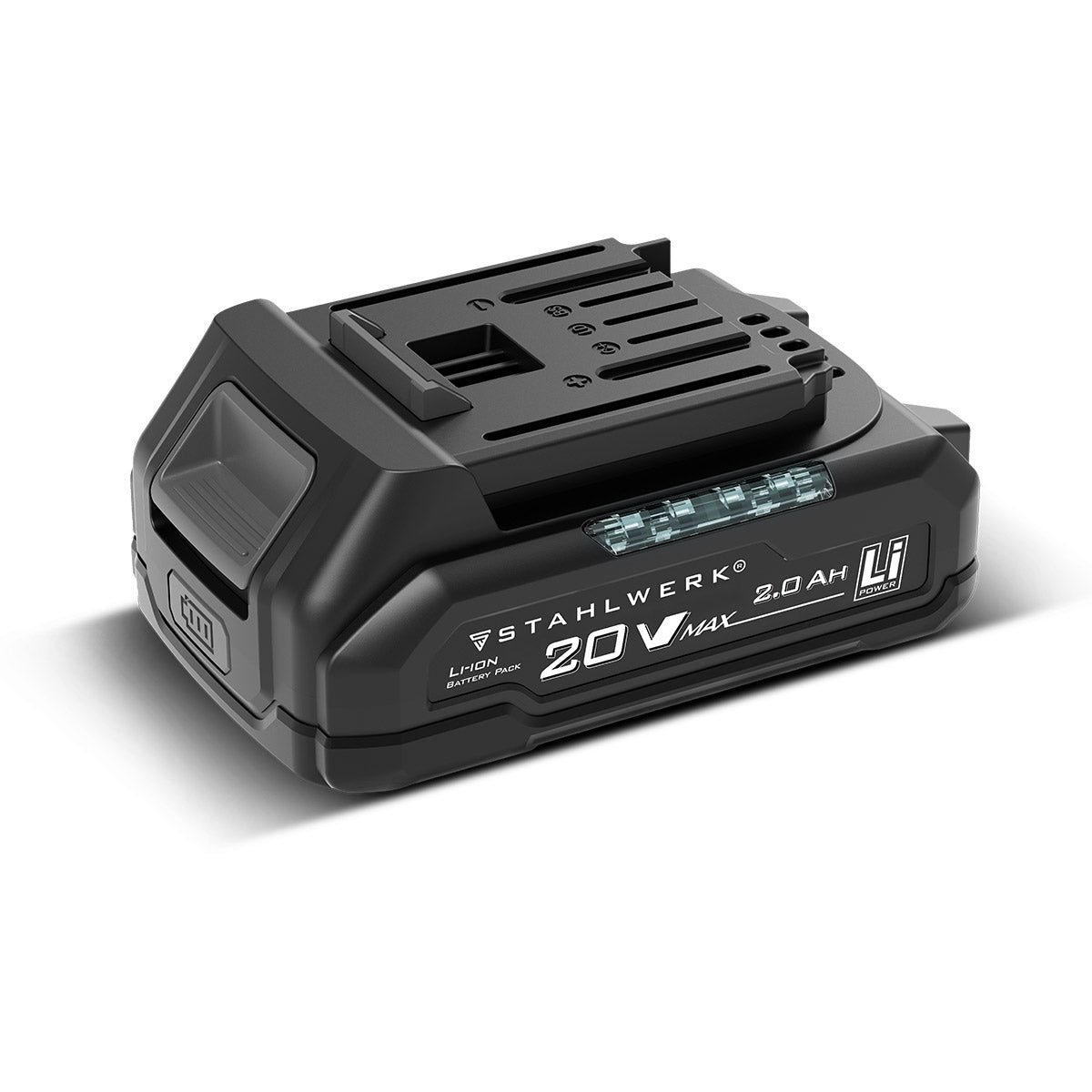STAHLWERK Akku WHB-2020 mit 20 V, 2 Ah und 40 Wh | Li-Ion-Akku mit integrierter 4-LED-Ladestandsanzeige, Prüftaste, Ersatzakku