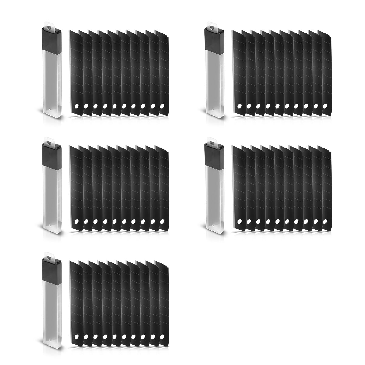 Klingen 18 mm für Cuttermesser im 50er Set präzisionsgeschliffene, schwarze Abbrechklingen | Ersatzklingen | Cuttermesserklingen | Teppichmesserklingen | Cutterklingen