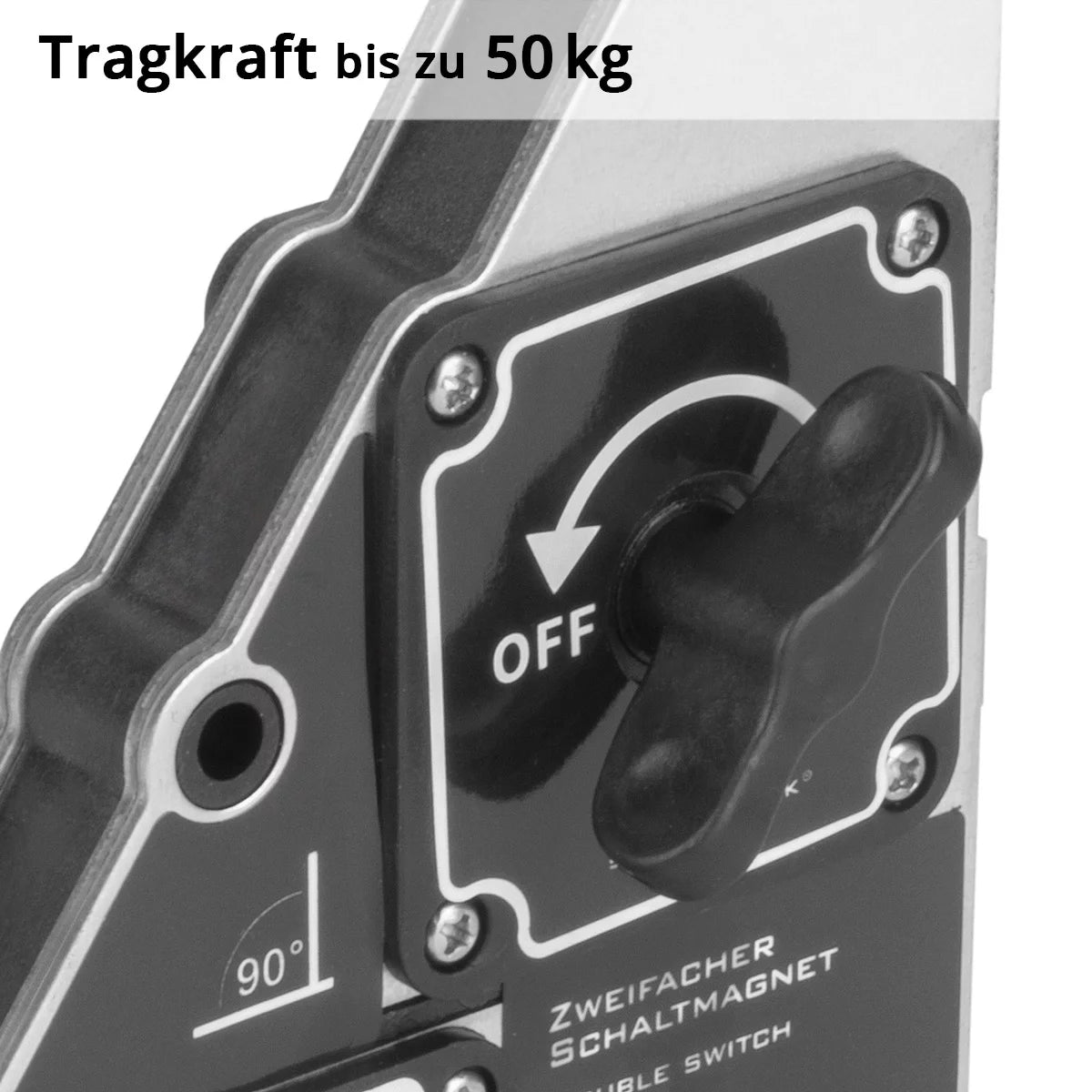 STAHLWERK Zweifachschaltmagnet mit 50 kg Haftkraft | Flexibler 90 Grad Schweißmagnet mit einzeln steuerbarer Magnetkraft | Anpassbar auf alle Werkstücke für präzises Arbeiten