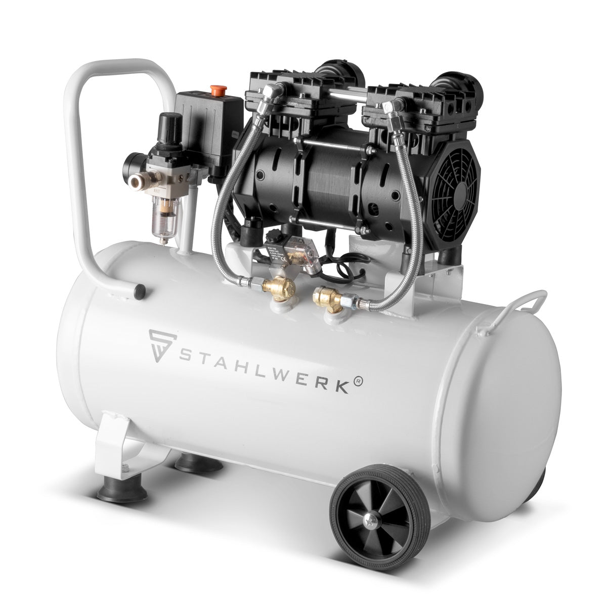 Steelworks Compressor ST-310 Pro con 10 bar | 2.1 PS | 1.6 KW | 210 l/min | Tanque de 30 L de compresor de aire comprimido sin aceite | Compresor de pistón | Compresor silencioso | Compresor de susurros con motores sin escobillas