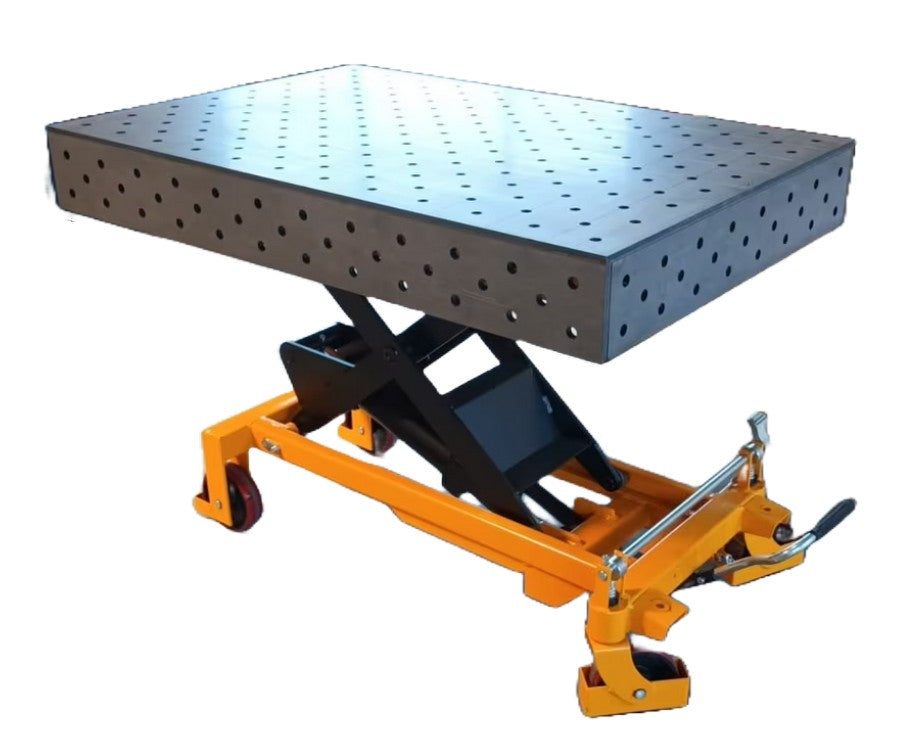 STAHLWERK SCHWEIZ Höhenverstellbarer Schweisstisch 1200 x 800 mm hydraulischer Montagetisch mit 500 - 1100 mm Hubbereich, 750 kg Tragkraft, D16 Lochplatte
