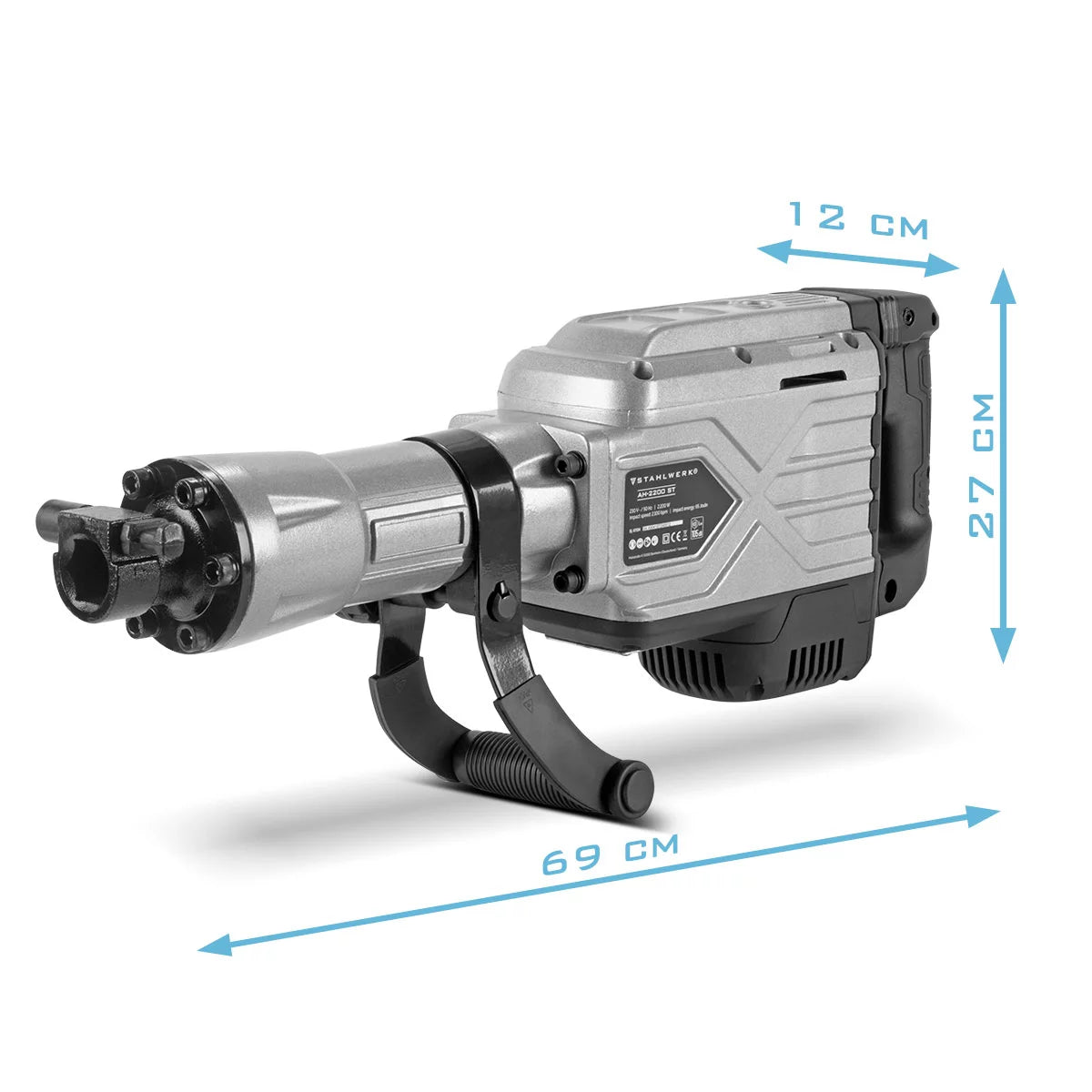 Hammer de demolición de acero AH-2200 St con 2,200 W de potencia, 2,100 golpes por minuto y 65 J Clipper Stemmhammer | Meißelhammer | Schlager | Bohrhammer | Martillo de demolición con cincel puntiagudo y plano