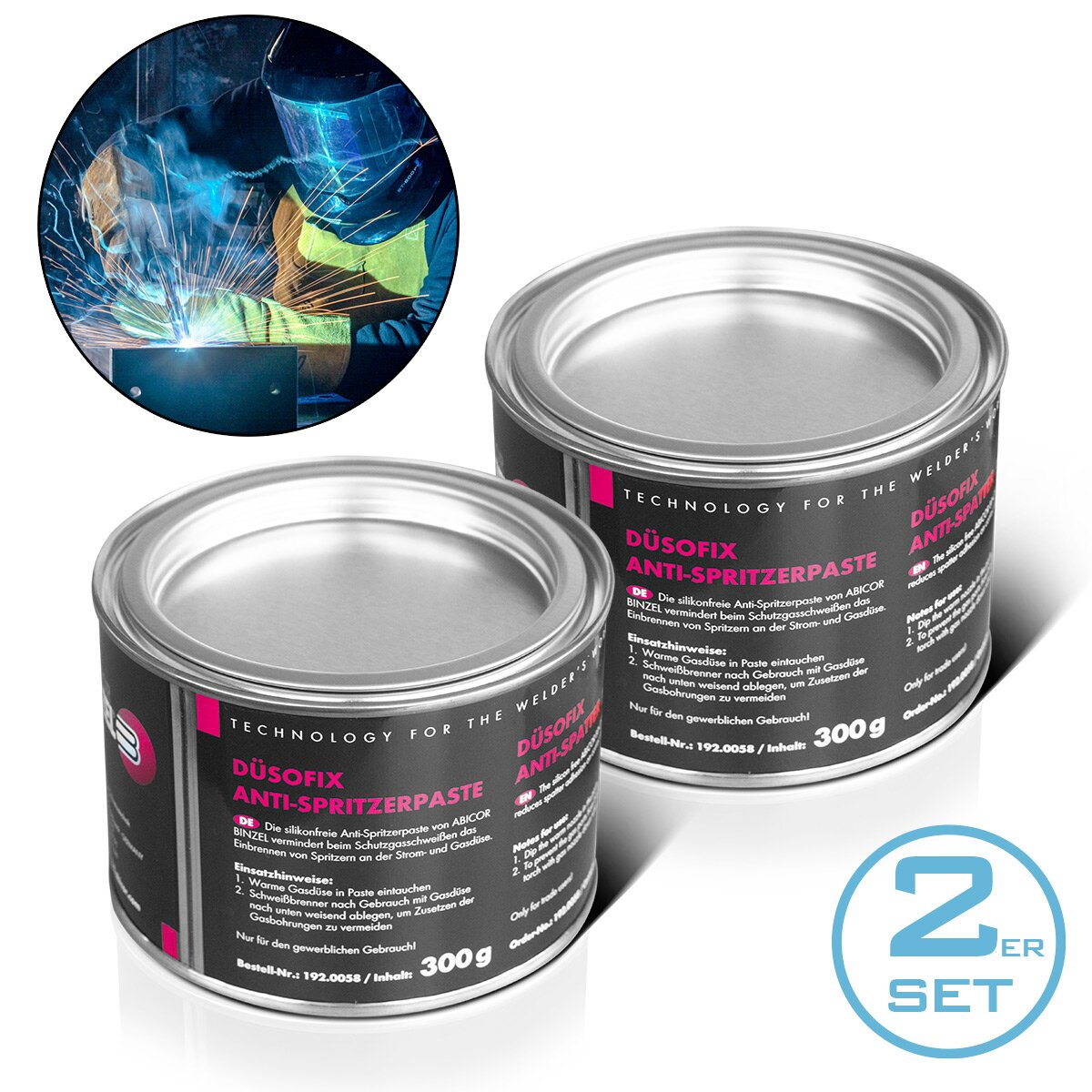 ABICOR BINZEL Düsofix 2er Set 300 g Schweißschutzpaste | Schweißtrennmittel | Spritzerschutzpaste zum professionellen Schutz von Schweißbrenner, Gasverteiler sowie Gas- und Stromdüsen