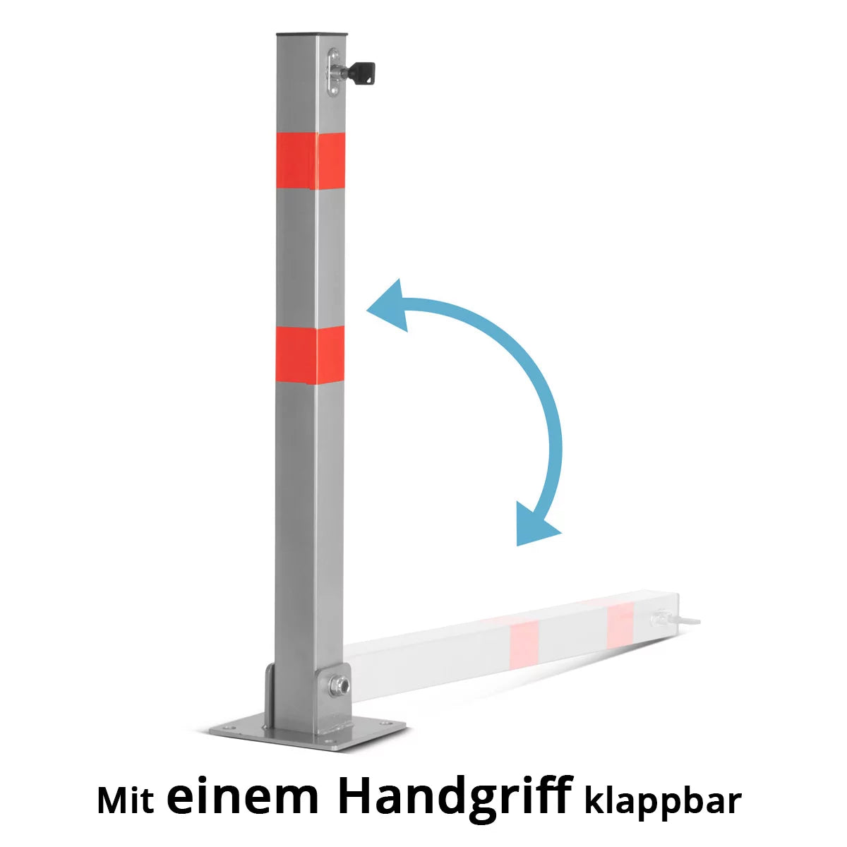 STAHLWERK umlegbarer Absperrpfosten | klappbarer Absperrpoller | Parkplatzsperre | stabile Stahlkonstruktion mit Signalstreifen | Pfosten zur Sicherung von Parkplätzen, Einfahrten und Ladezonen