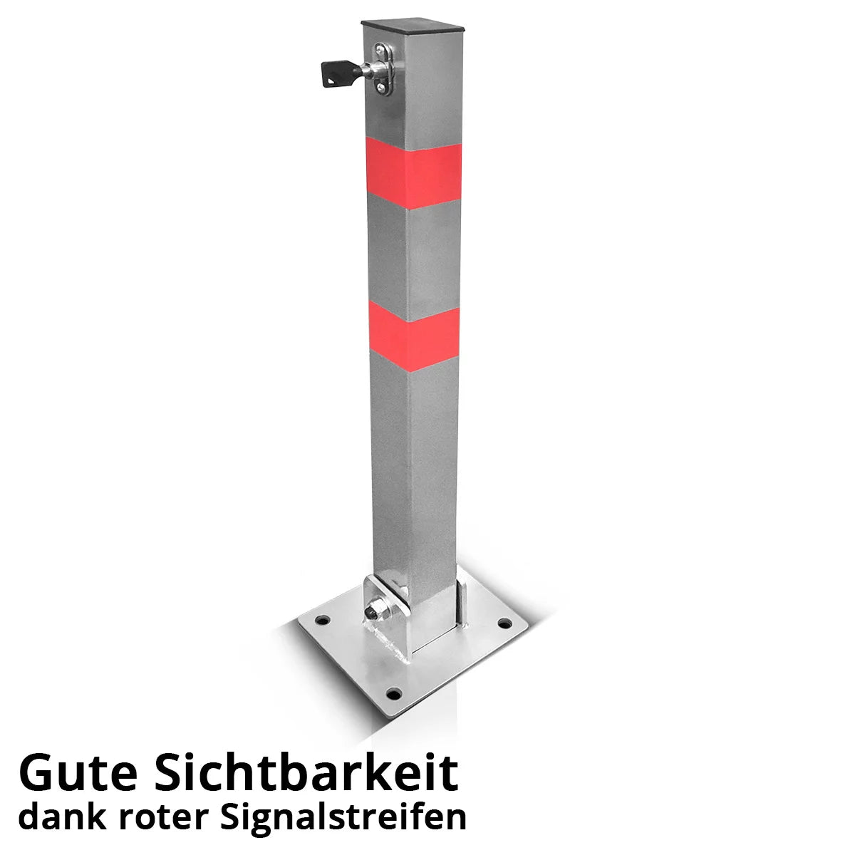 STAHLWERK umlegbarer Absperrpfosten | klappbarer Absperrpoller | Parkplatzsperre | stabile Stahlkonstruktion mit Signalstreifen | Pfosten zur Sicherung von Parkplätzen, Einfahrten und Ladezonen