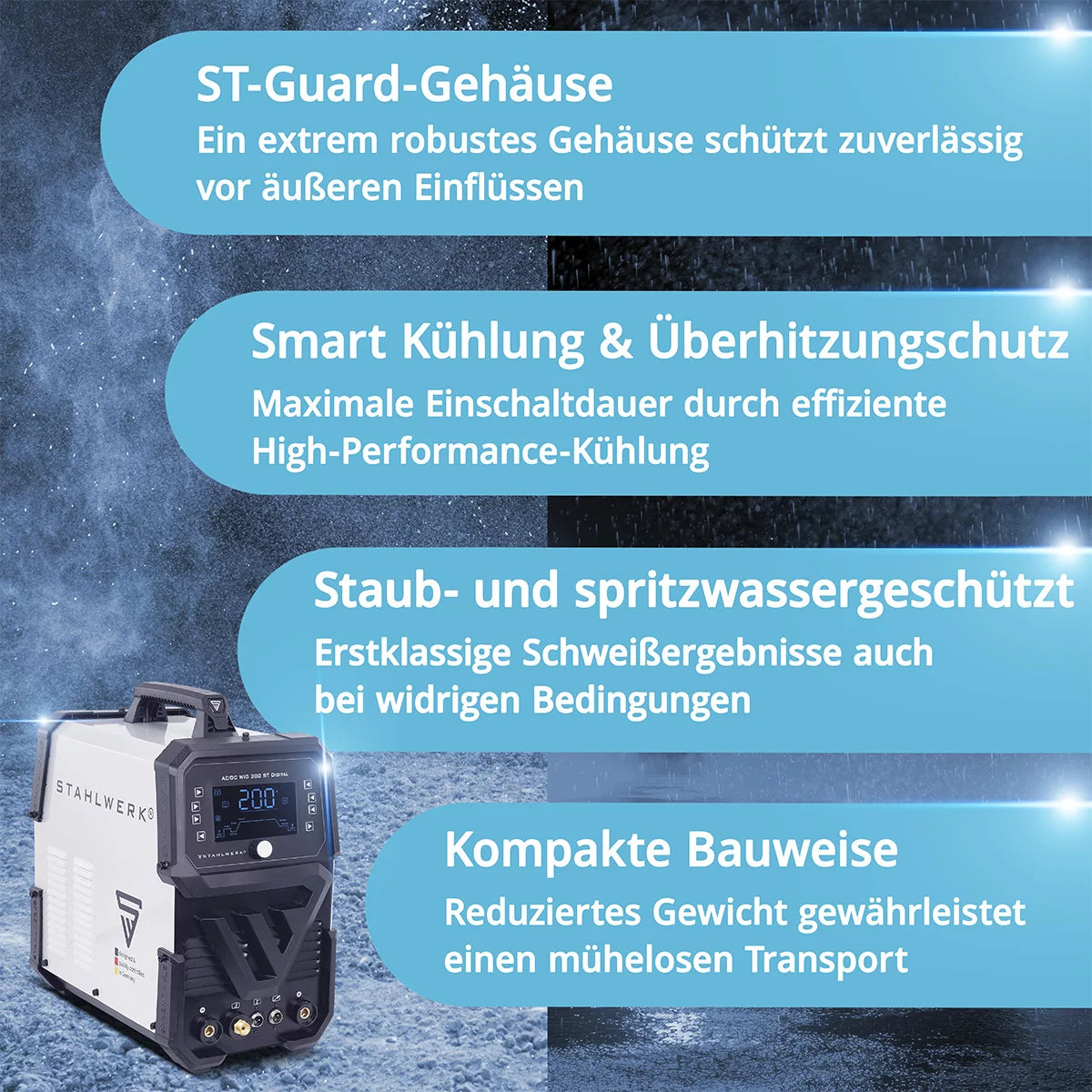 STAHLWERK welding machine AC/DC TIG 200 ST Digital 2026 | 3-in-1 combination welding machine | Spot function | Integrated clean function | Aluminum-suitable TIG/MMA inverter with 200 A | Remotely controllable | Digital control panel