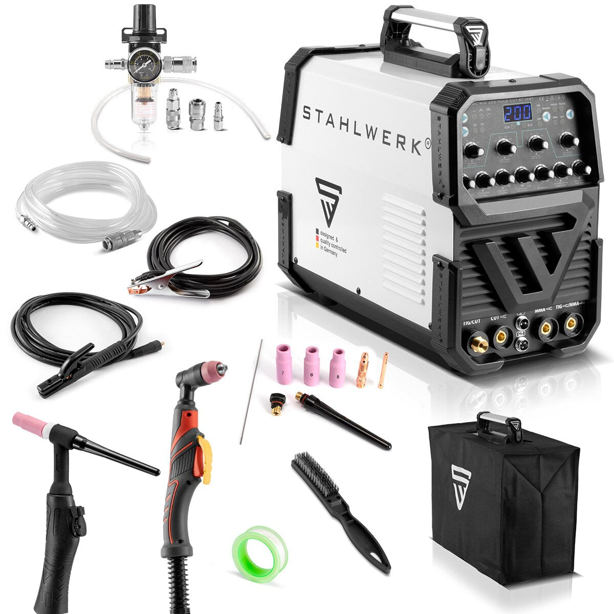 Stahlwerk welding machine AC / DC WIG 200 pulse with plasma ST with 200 A WIG MMA / Plasma cutter / combination white with IGBT technology