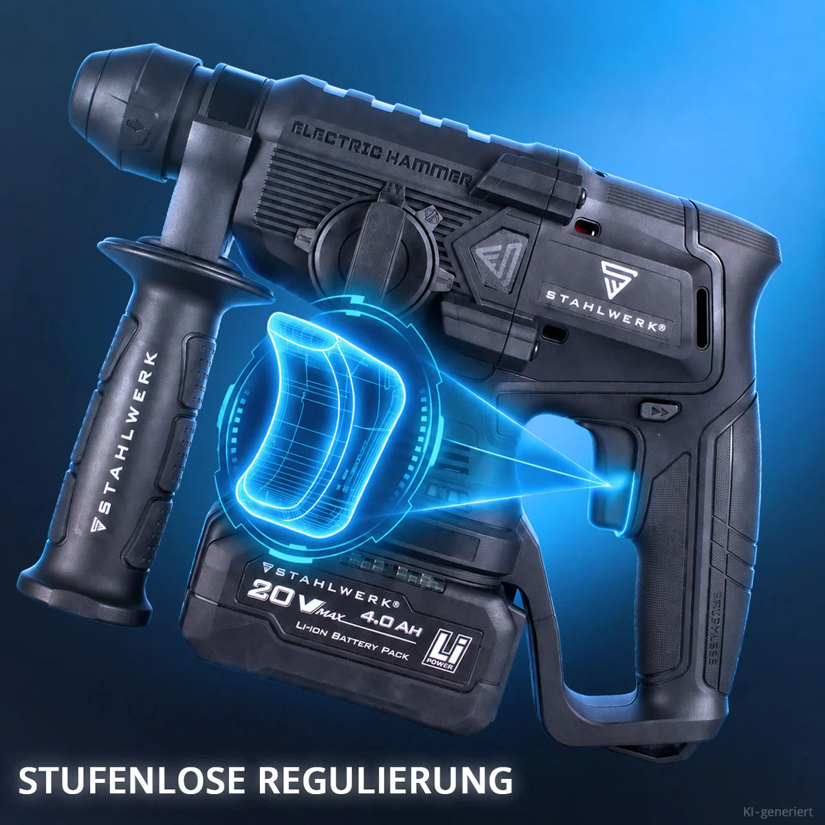 STAHLWERK Akku-Bohrhammer KLAUS | 20 Volt-System | Bohren, Schlagbohren und Meißeln | Bohrer | Bohrmaschine für Beton und Zement | 24 mm Bohrdurchmesser | Brushless | SDS