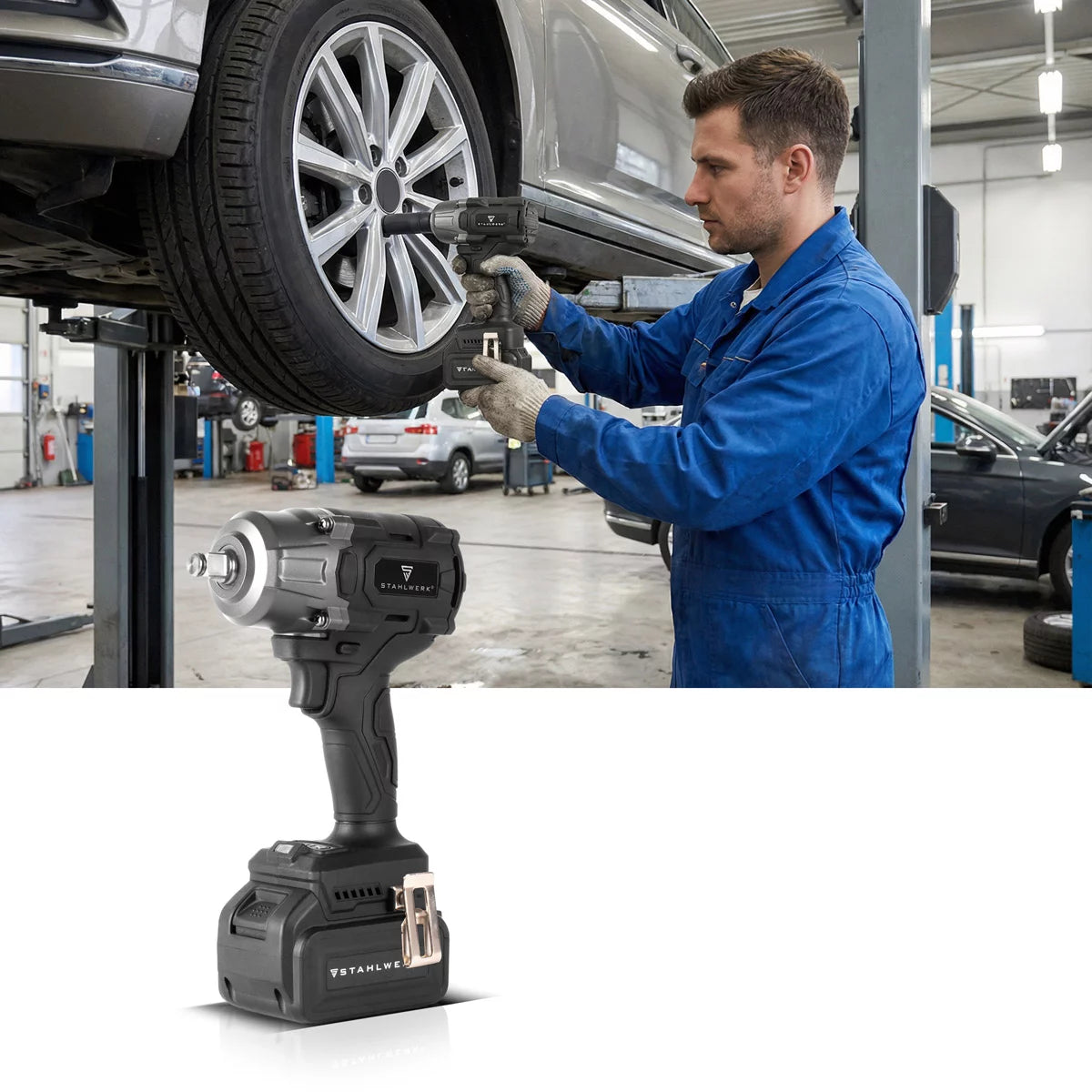 STAHLWERK cordless rotary impact wrench ADS-880 ST | 20 volt system | Brushless technology | Cordless impact wrench with 880 Nm | ½" inch mount | Includes 4 protective sockets 17-22 mm | Battery and charger
