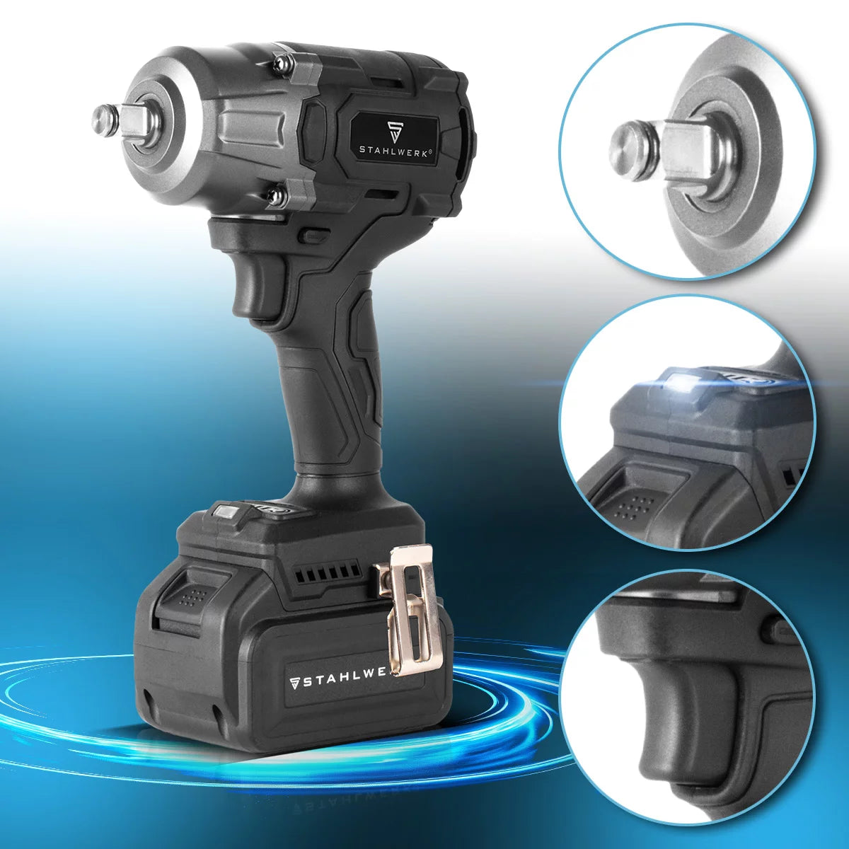 STAHLWERK cordless rotary impact wrench ADS-880 ST | 20 volt system | Brushless technology | Cordless impact wrench with 880 Nm | ½" inch mount | Includes 4 protective sockets 17-22 mm | Battery and charger