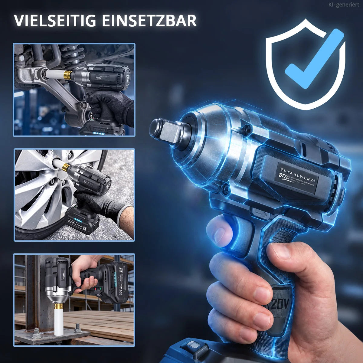STAHLWERK Akku-Drehschlagschrauber OTTO | 20 Volt-System | 550 Nm Drehmoment | 1/2 Zoll-Werkzeugaufnahme | Akku-Schlagschrauber für Werkstatt, Montage und Kfz | Brushless