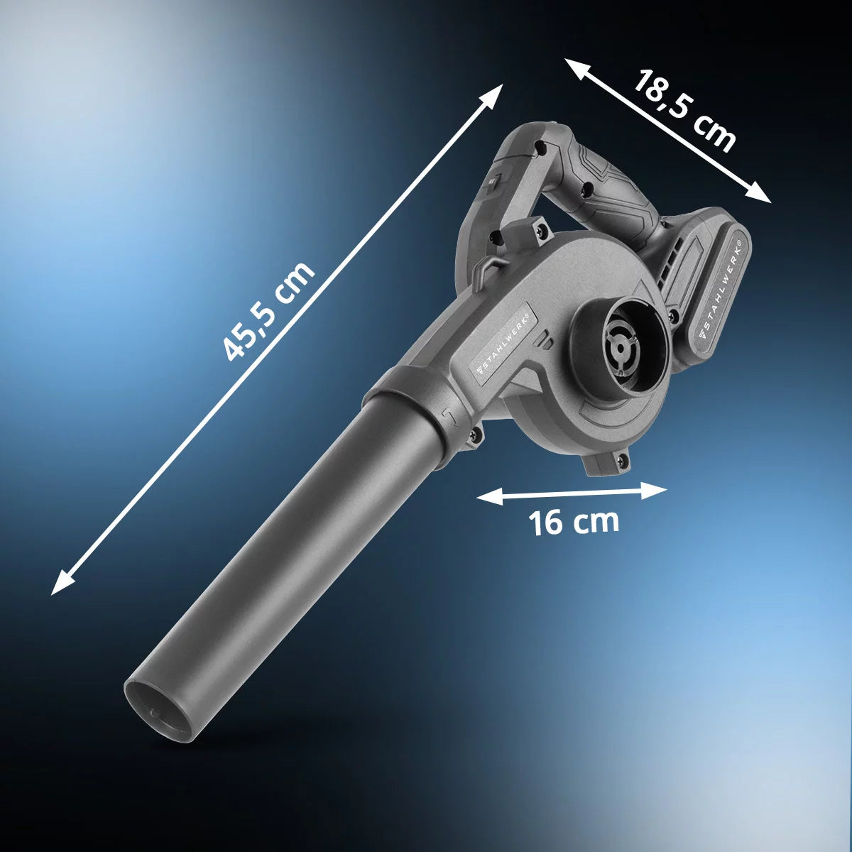 STAHLWERK mini battery blower MAG-20 ST | 20 volt cordless leaf blower with 2Ah | Portable universal blower for garden and street cleaning | Brushless leaf vacuum Compact blower 98 m/s | 0 - 18,000 rpm