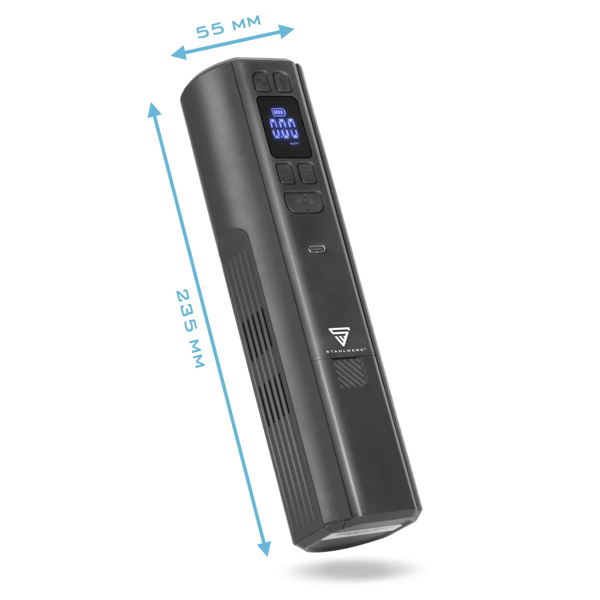 STAHLWERK cordless compressor HF-800 ST | Tire compressor with 4,000 mAh lithium battery | 80 W power, max. 4.2 bar | Digital display with psi/bar/kg/cm² | Automatic switch-off | LED work light