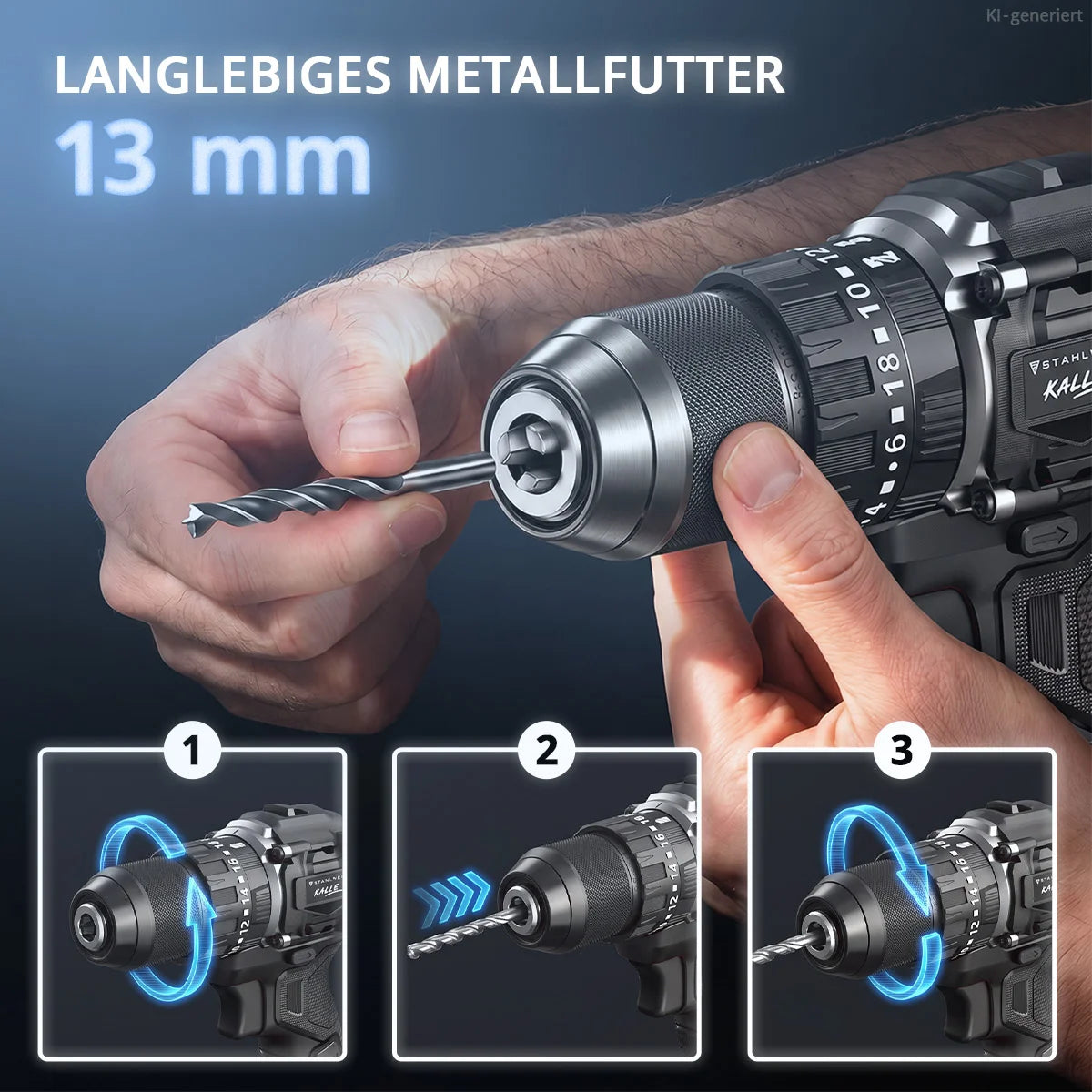 STAHLWERK Akku-Schlagbohrschrauber KALLE | Akkuschrauber | Akkubohrer | Bohrschrauber | 20 Volt-System | 65 Nm Drehmoment | 2-Gang-Getriebe | 13 mm Schnellspannbohrfutter | Brushless